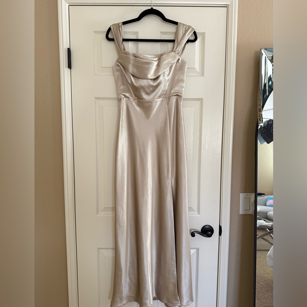 Birdy Grey Mia Convertible Satin Maxi Dress in Neutral Champagne